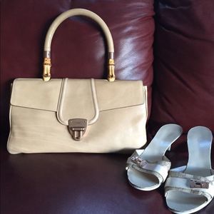 Gucci tan leather and bamboo handle bag